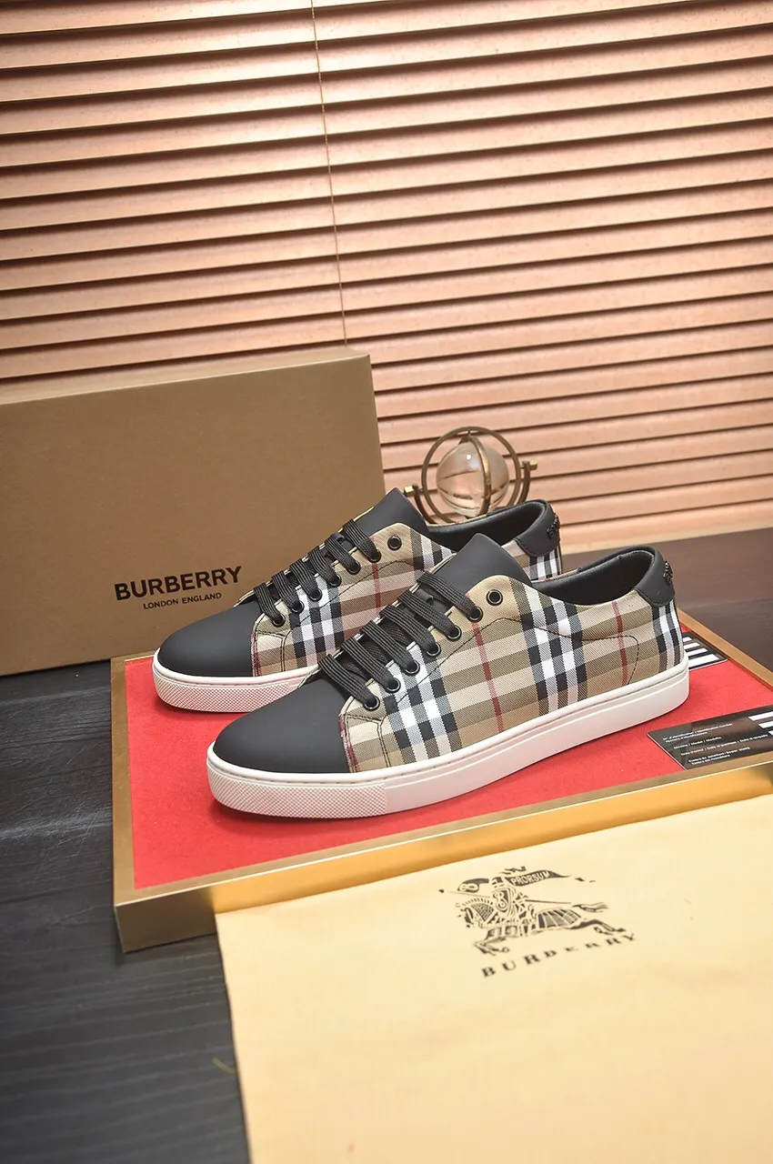 Men's shoes💰480💶[Burberry] (cowhide lining) classic low-top sneakers｜Imported cowhide with classic plaid fabric｜Cow leather lining｜Original outsole｜Fine workmanship and comfortable to wear Size: 38-44 (customized at 45)